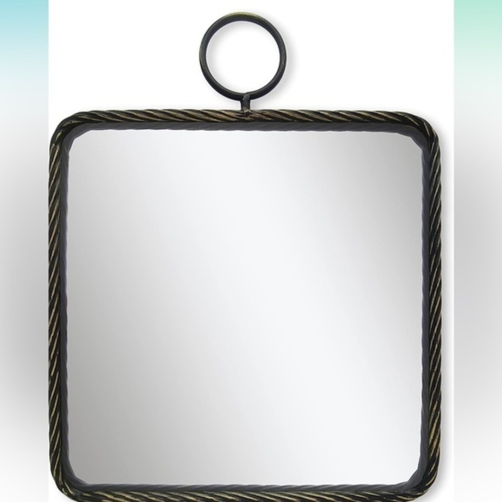 FULLUXURY 16"x16”H Square Metal Framed Wall Hanging Mirror w/ Two Top De…